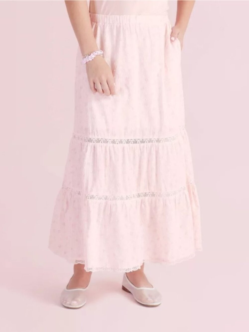 LoveShackFancy x Target Light Pink Girls' Blooming Tiered Maxi skirt 16